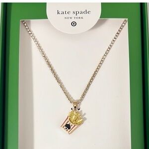 kate spade gold and pink fries charm necklace